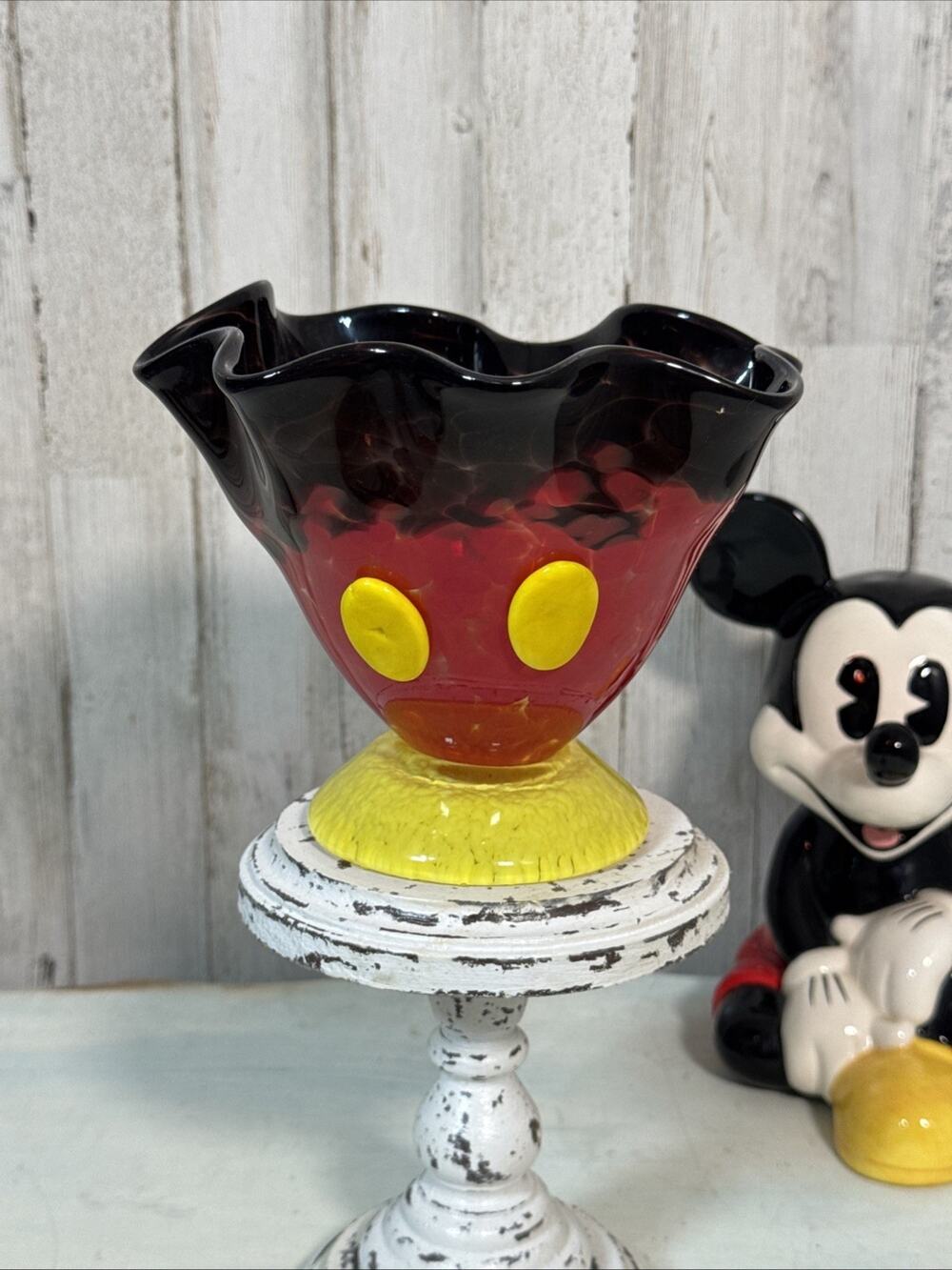 Disney Parks Arribas Bros Blown Glass Mickey Vase Bowl